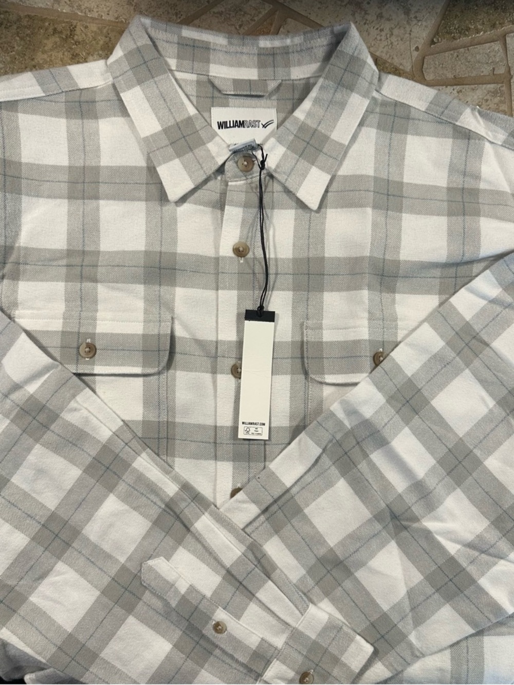 William Rast Gray and White Plaid Button-Down Shirt XXL